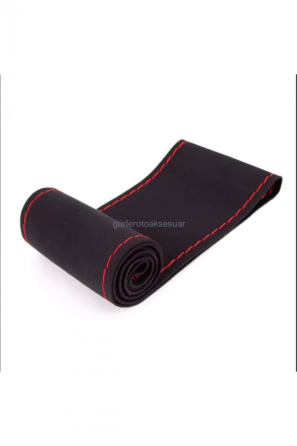 Universal Uyumlu Kamyon Tır Dikmeli Direksiyon Kılıfı Nubuk Alkantara Kırmızı Ipli 45×10.5cm ürün görseli 1