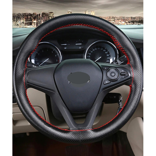 Direksiyon Kılıfı Dikmeli Delikli Desen Kırmızı İpli Ford Focus Tüm Modeller Uyumlu ( 38-10.5cm ) ürün görseli 1