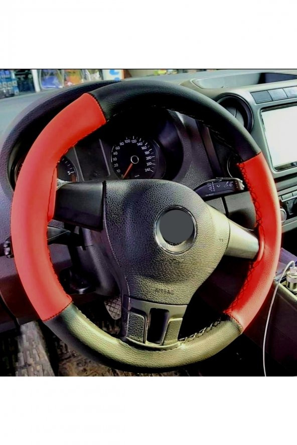 Fiat Linea Uyumlu Direksiyon Kılıfı Dikmeli Iki Renkli Kırmızı Siyah ürün görseli 1