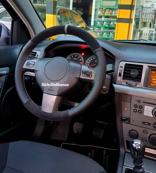 Renault Fluence Uyumlu Dikmeli Direksiyon Kılıfı Noktalı-Alkantara Gri Yüzüklü ürün görseli 1
