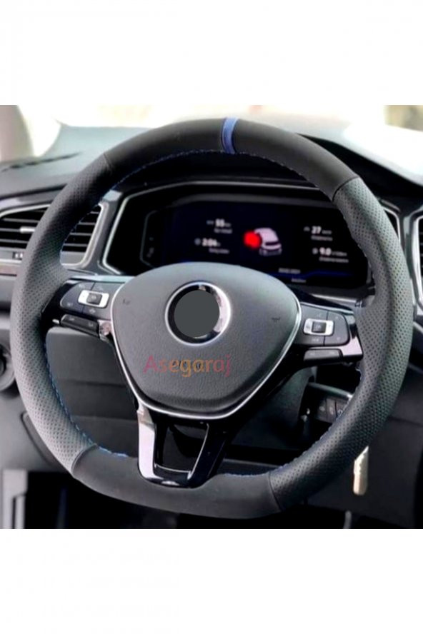 Peugeot 3008 Uyumlu Direksiyon Kılıfı Dikmeli Noktalı-Nubuk Mavi Yüzüklü ürün görseli 1