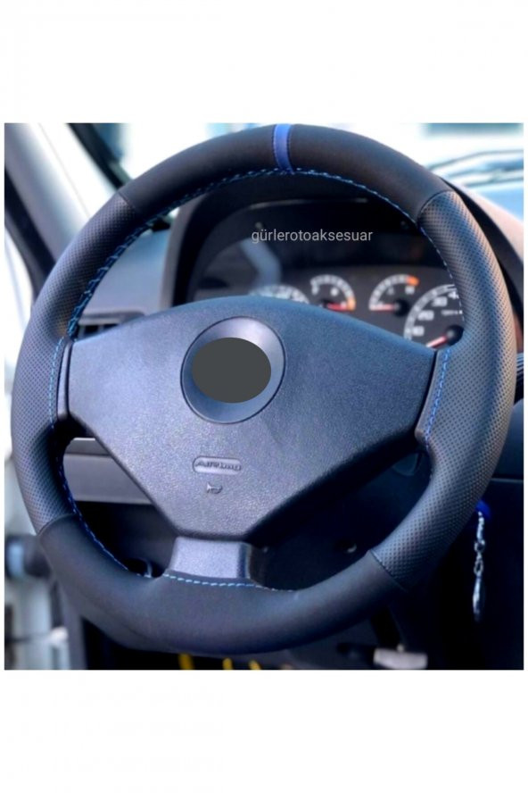 Kia Stonic Uyumlu Direksiyon Kılıfı Dikmeli Noktalı-Nubuk Mavi Yüzüklü ürün görseli 1