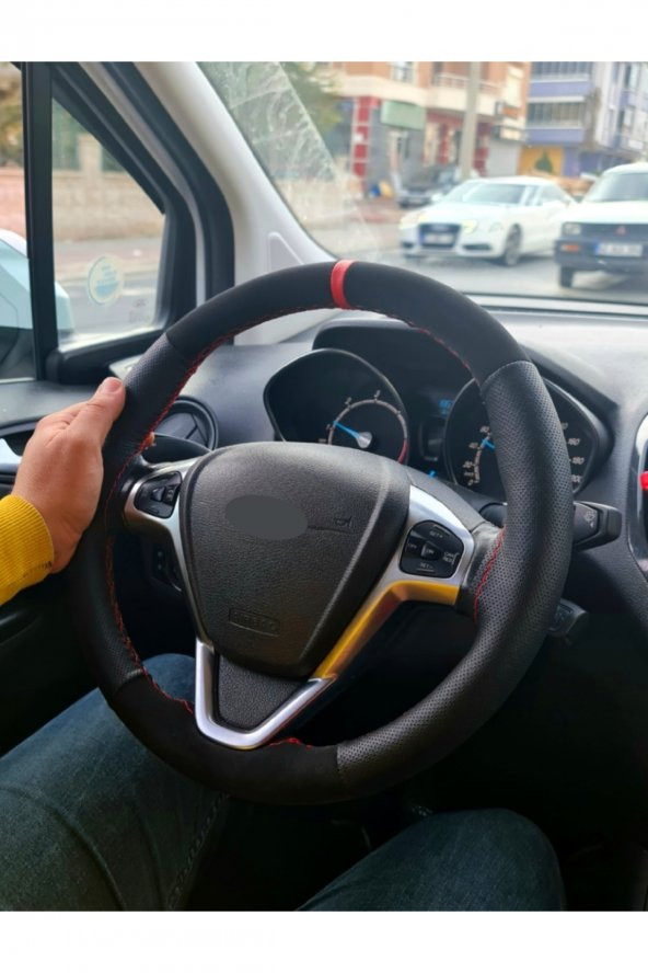 Vw Jetta Uyumlu Mk5 Direksiyon Kılıfı Dikmeli Noktalı-Nubuk Kırmızı Yüzüklü ürün görseli 1