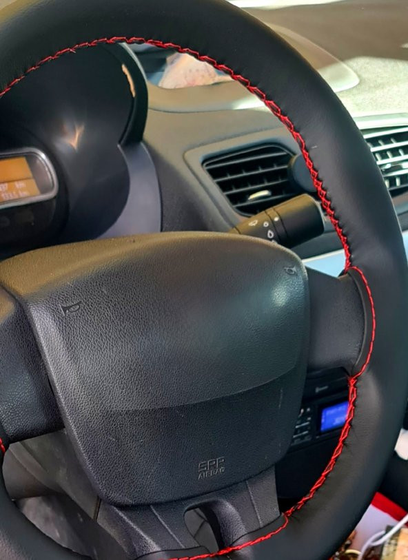 Renault Fluence Uyumlu Dikmeli Direksiyon Kılıfı Soft Esnek Kokusuz Kırmızı İpli-(38×10.5CM) ürün görseli 1