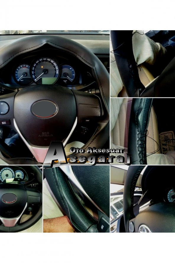 Peugeot 307 Uyumlu Dikmeli Direksiyon Kılıfı Soft Siyah Deri Siyah İpli ( 38cm×10.5cm ) ürün görseli 1