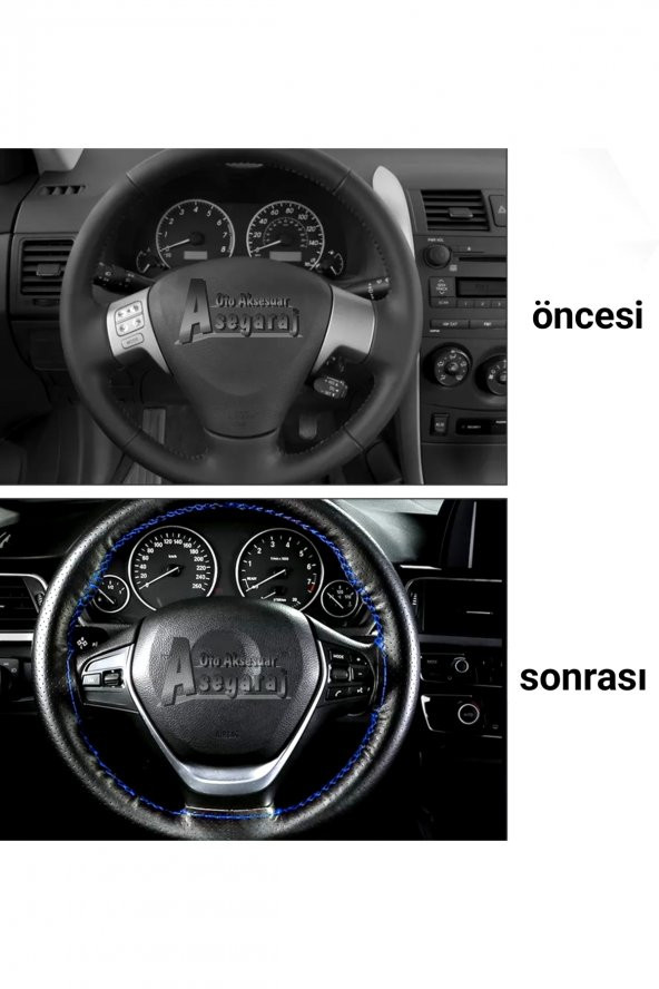 Peugeot 308 Uyumlu Dikmeli Direksiyon Kılıfı Soft Siyah Deri Siyah İpli ( 38cm×10.5cm ) ürün görseli 1