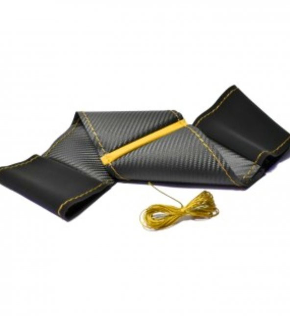 Honda Cıvıc Uyumlu Sarı Yüzüklü Karbon Alkantra Dikmeli Direksiyon Kılıfı ( 38×10.5CM ) ürün görseli 1