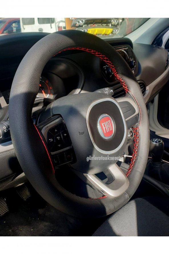 Fiat Fiorino Uyumli (2015-2021) Dikmeli Direksiyon Kılıfı Soft ( Kırmızı Dikişli ) ürün görseli 1