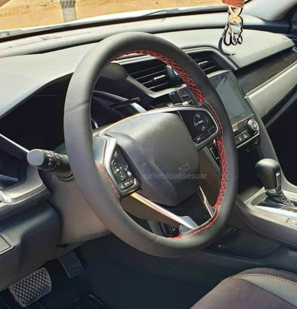 Honda Civic Uyumlu Direksiyon Kılıfı Dikmeli Soft Kırmızı İpli ürün görseli 1