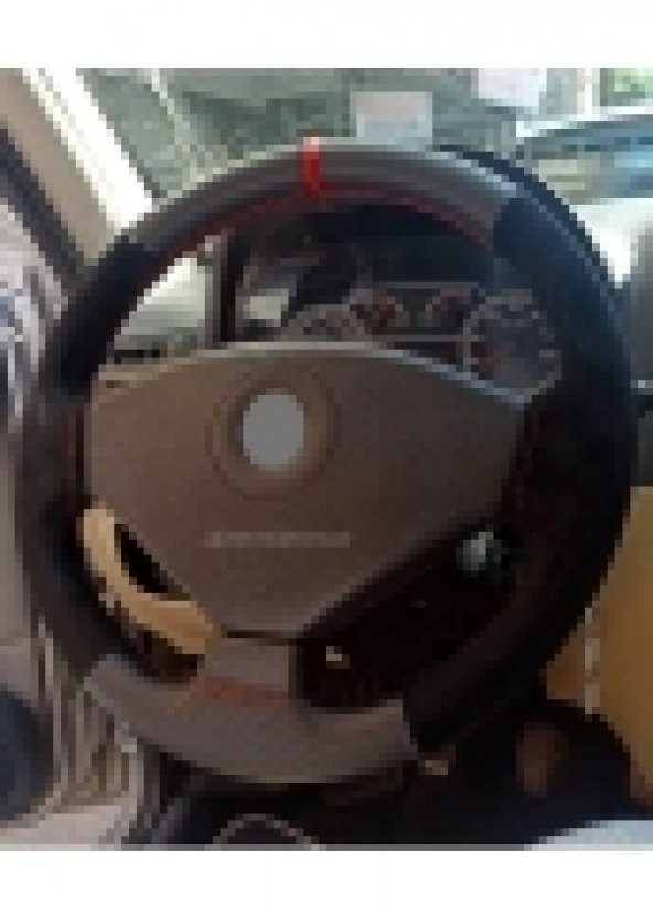 Fiat Panda Uyumlu Dikmeli Direksiyon Kılıfı Alkantara Karbon Kırmızı Yüzüklü ürün görseli 1