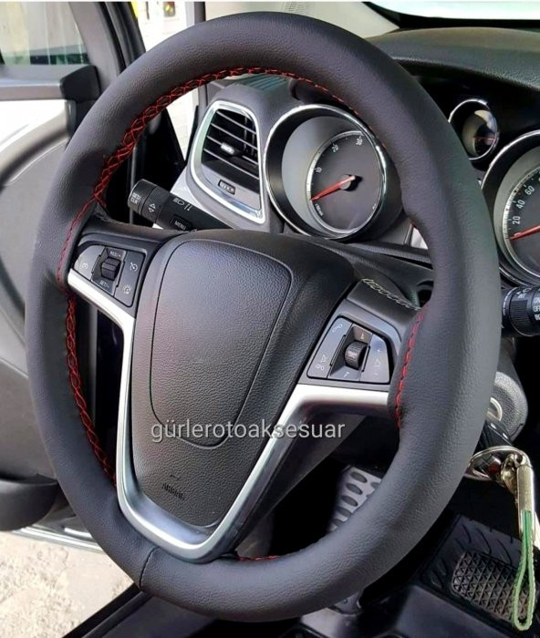 Opel Insignia Uyumlu Deri Dikmeli Direksiyon Kılıfı Soft Kırmızı İpli 10.5CM A+ Plus ürün görseli 1