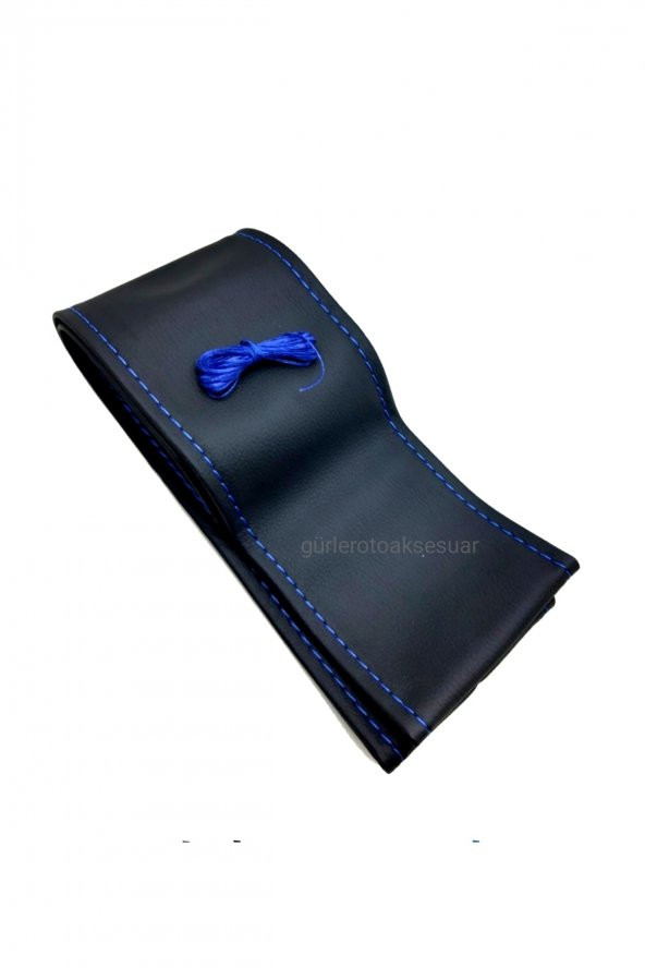 Universal Dikmeli Direksiyon Kılıfı Soft Siyah Deri-mavi Ipli (38cm-10.5cm) ürün görseli 1