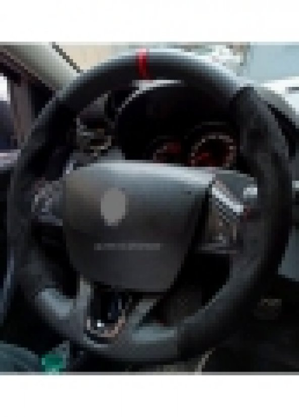 Renault Symbol Uyumlu Dikmeli Direksiyon Kılıfı Alkantara Karbon Kırmızı ürün görseli 1