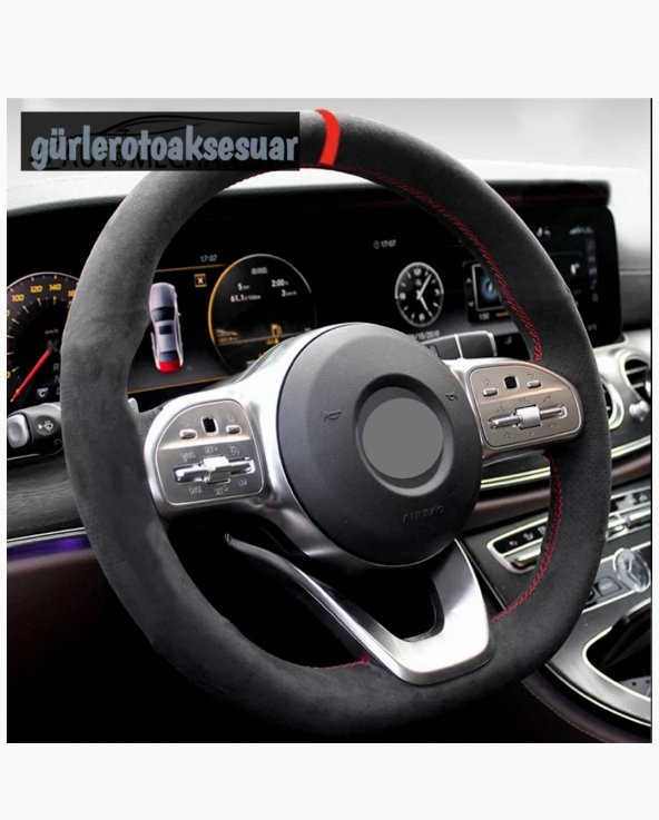 Toyota Corolla 2007-2012 Uyumlu Alkantara Nubuk Dikmeli Direksiyon Kılıfı Kırmızı Yüzüklü ürün görseli 1
