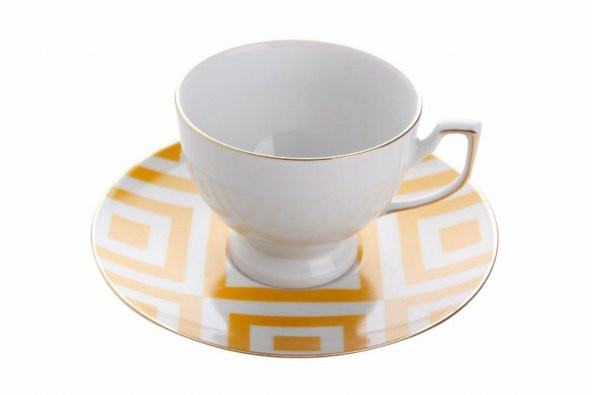 Porland Morocco Desen4 Sarı Tabaklı Çay Fincanı 170cc  04A+P018904 ürün görseli 1