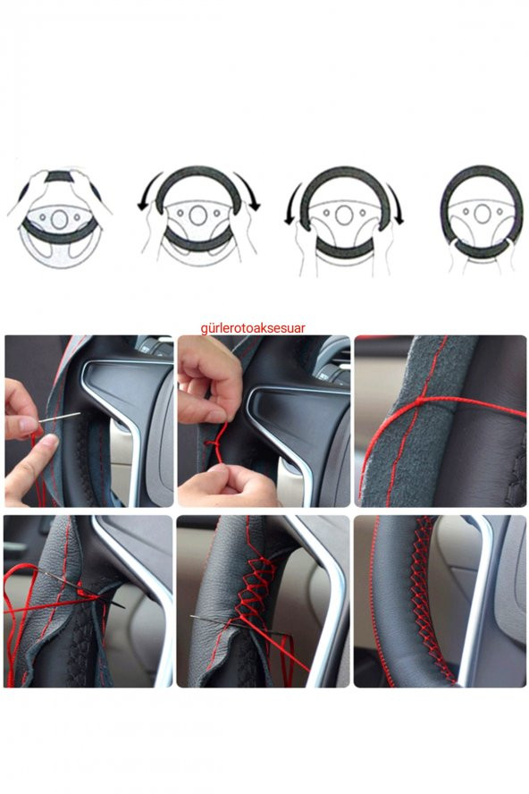 VW Polo 2004+ Uyumlu Dikmeli Direksiyon Kılıfı Alkantra Gri Yüzüklü ürün görseli 1