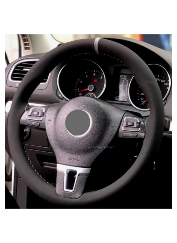 VW Transporter T7 Uyumlu Dikmeli Direksiyon Kılıfı Alkantra Gri Yüzüklü ürün görseli 1