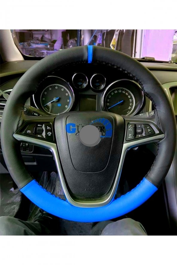 Opel Corsa C Uyumlu Direksiyon Kılıfı Dikmeli Iki Renkli Yüzüklü Mavi-siyah ürün görseli 1