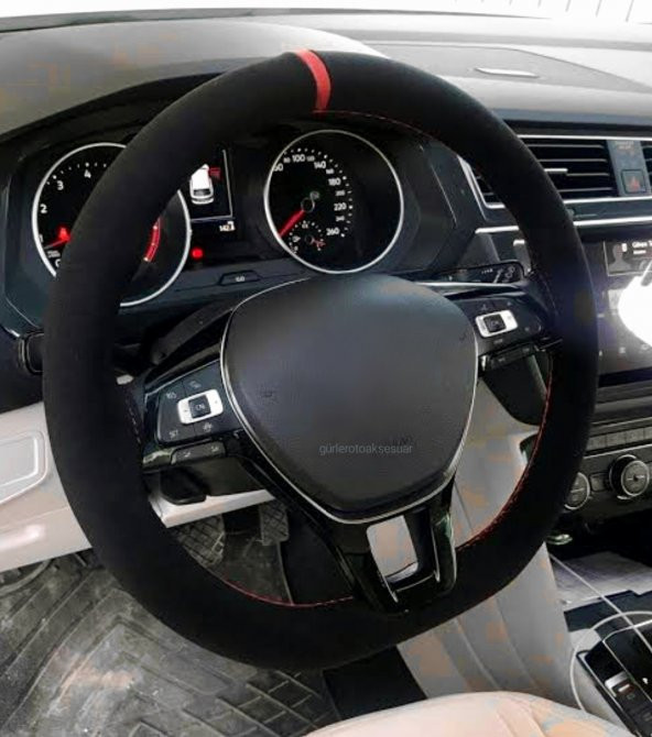 Vw Scirocco Uyumlu Dikmeli Direksiyon Kılıfı Alkantara Kırmızı Yüzüklü ürün görseli 1
