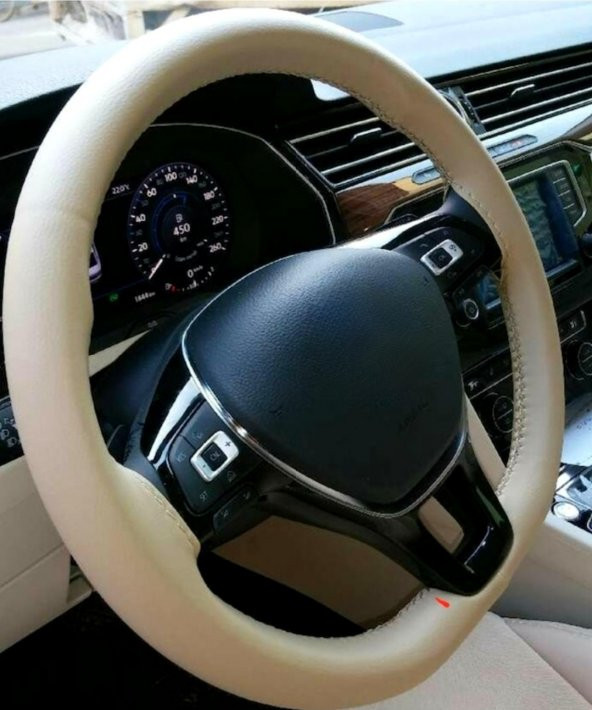 Toyota Corolla 2013+ Uyumlu Deri Direksiyon Kılıfı Dikmeli Bej Deri-Bej ipli (10.CM) ürün görseli 1