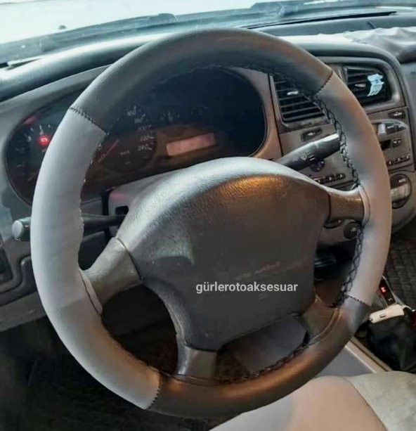 Nissan Primera Uyumlu Deri Dikmeli Direksiyon Kılıfı Gri Siyah 4parçalı ürün görseli 1