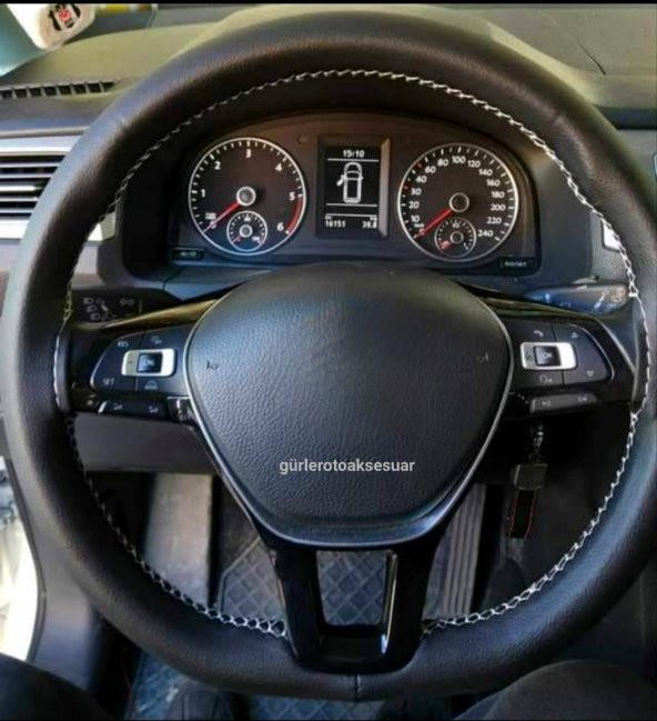 Renault Symbol 3 2013+ Uyumlu Deri Dikmeli Direksiyon Kılıfı Bej İpli 38×11CM ürün görseli 1