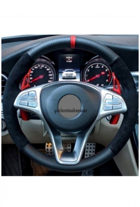 VW Golf 7 Uyumlu Dikmeli Direksiyon Kılıfı Alkantara Karbon Kırmızı ürün görseli 1