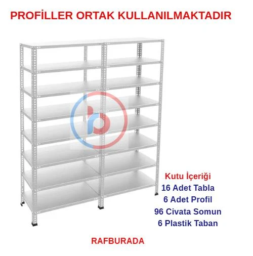 8 Katlı Duble Galvaniz Çelik Raf - Depo, Arşiv, Kiler, Dosya, Market Rafı  43x60 cm 100 cm 1.00 mm ürün görseli 1