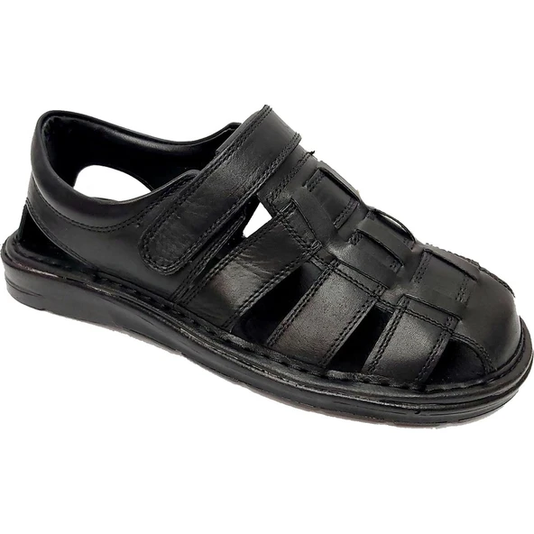 Moda Ayakkabı 0453 Siyah Deri Erkek Sandalet ürün görseli 1