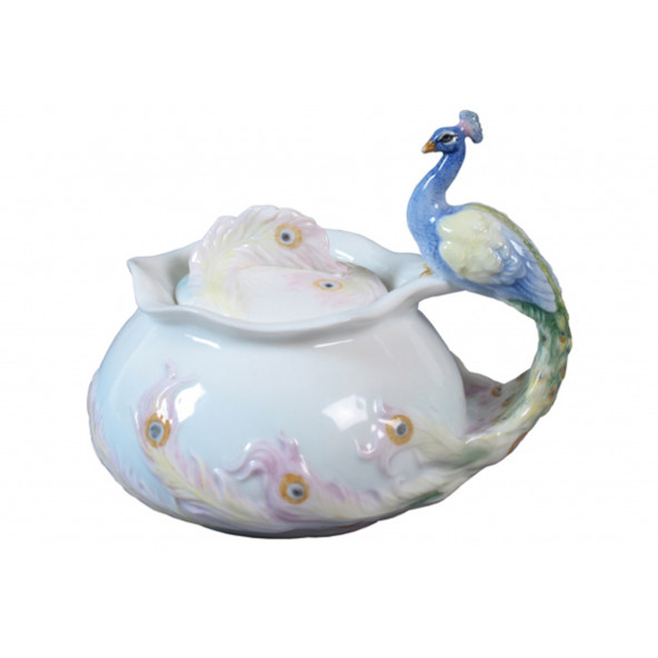 VERONESE BİBLOLAR-Wise Porselen-PORSELEN TAVUSKUSLU SEKERLIK-13x11x11,5 CM-JAP20149AA ürün görseli 1