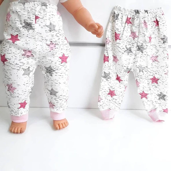 Yıldızlı Pembe Tek Alt Bebek Penye Pijama ürün görseli 1
