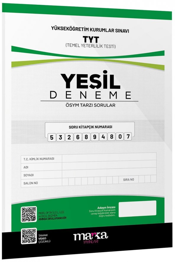 TYT Yeni Nesil Tamamı Video Çözümlü Yeşil Deneme Marka Yayınları ürün görseli 1