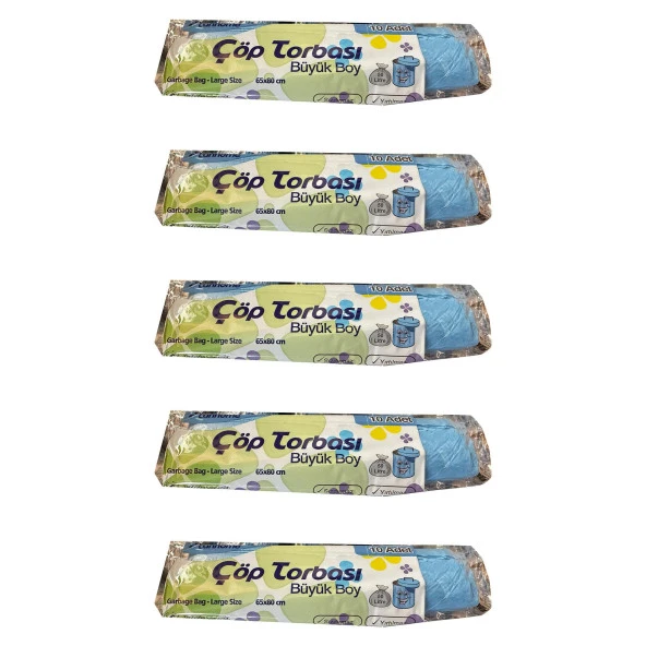 Canhome Mavi Büyük Boy Battal 65x80 Cm. 30 Litre Çöp Torbası Poşeti - 10 Adetlik 5 Rulo ürün görseli 1