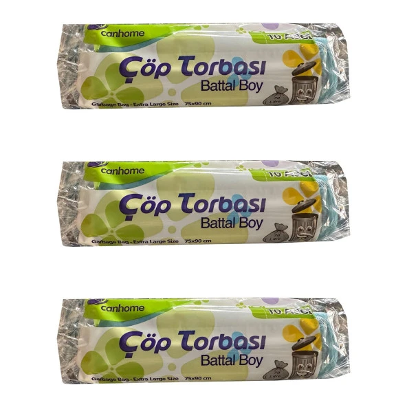 Canhome Mavi Büyük Boy Battal 75x90 Cm. 30 Litre Çöp Torbası Poşeti - 10 Adetlik 3 Rulo ürün görseli 1