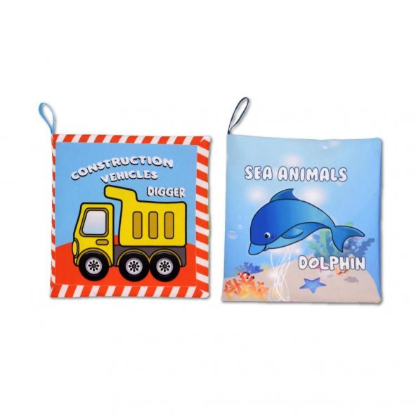 2 Kitapİngilizce İş Makinaları ve Deniz Canlıları Kumaş Sessiz Kitap E118 E122 - Bez Kitap ürün görseli 1