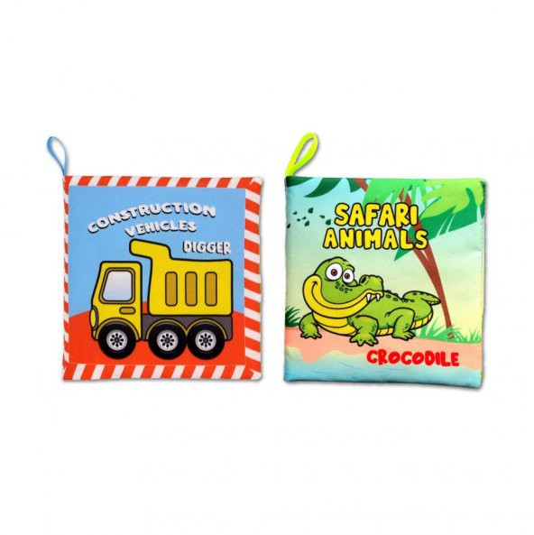 2 Kitapİngilizce İş Makinaları ve Safari Hayvanları Kumaş Sessiz Kitap E118 E130 - Bez Kitap ürün görseli 1