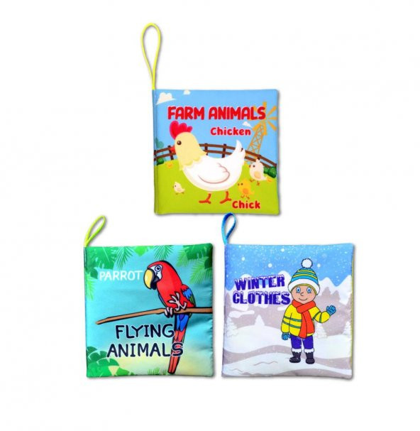 3 Kitapİngilizce Kışlık Giysiler , Uçan ve Çiftlik Hayvanları Kumaş Sessiz Kitap E119 E124 E133 - Bez Kitap ürün görseli 1