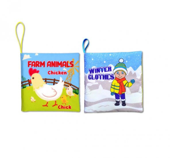 2 Kitapİngilizce Çiftlik Hayvanları ve Kışlık Giysiler Kumaş Sessiz Kitap E124 E119 - Bez Kitap ürün görseli 1