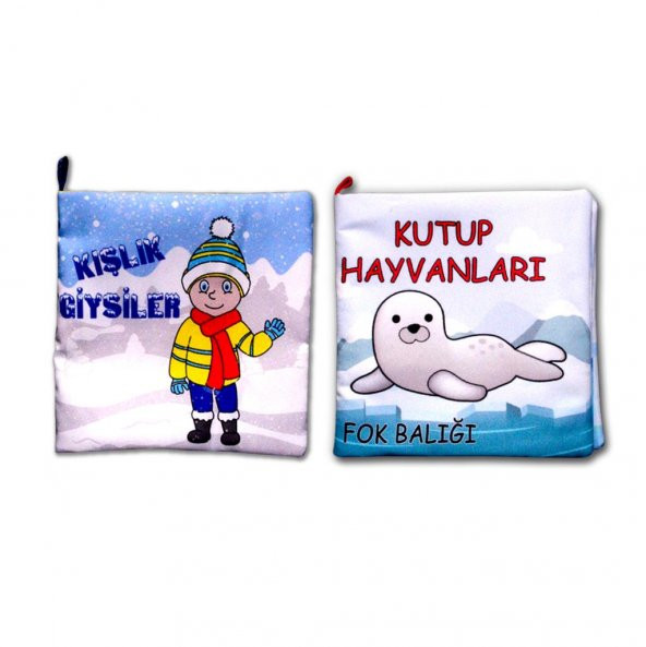 2 Kitap  Kutup Hayvanları ve Kışlık Giysiler Kumaş Sessiz Kitap T056 T052 - Bez Kitap ürün görseli 1