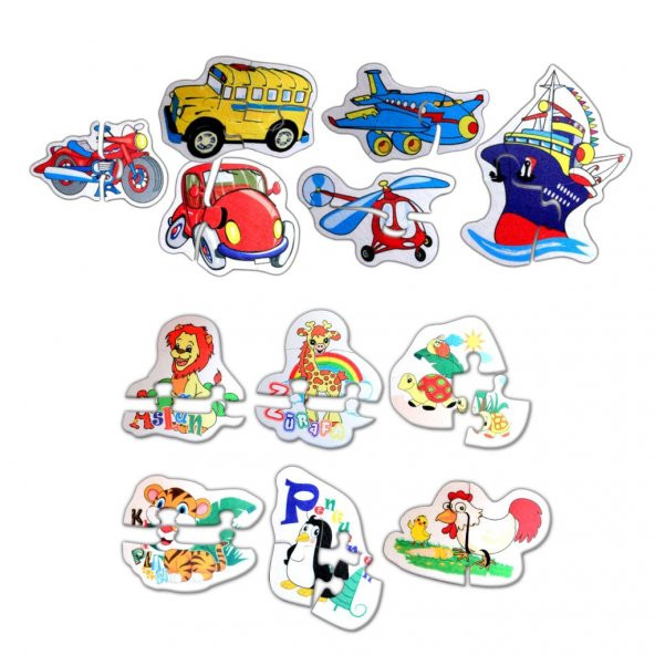12 Set - 36 Parça  Hayvanlar ve Ulaşım Araçları 2+ Keçe Yapboz - 2 Yaş Puzzle T003 T002 ürün görseli 1