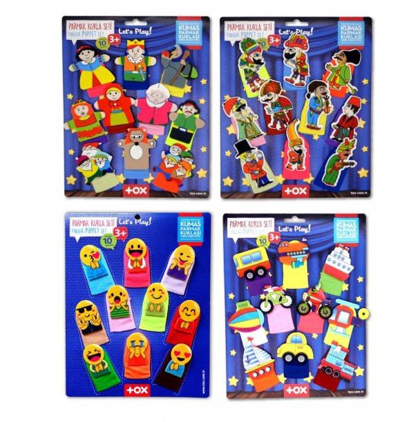 4 Set - 40 Parça  Masal Kahramanları , Emojiler, Karagöz  Hacivat ve Taşıtlar Parmak Kukla T106 T181 T224 T225 ürün görseli 1