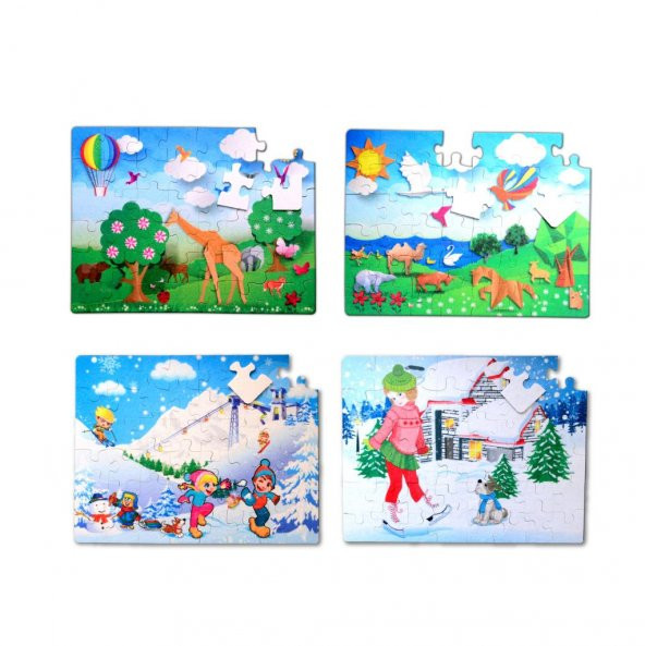 4 Set - 96 Parça  Kış ve Origami 5+ Keçe Yapboz - 5 Yaş Puzzle T018 T014 ürün görseli 1