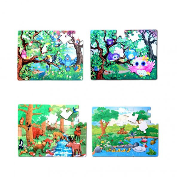 4 Set - 96 Parça  Orman ve Baykuş 5+ Keçe Yapboz - 5 Yaş Puzzle T015 T017 ürün görseli 1