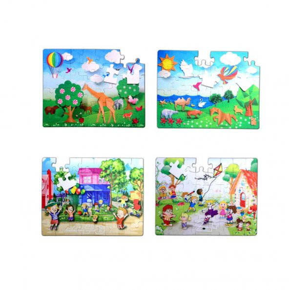 4 Set - 96 Parça  Origami ve Oyun Parkı 5+ Keçe Yapboz - 5 Yaş Puzzle T018 T040 ürün görseli 1