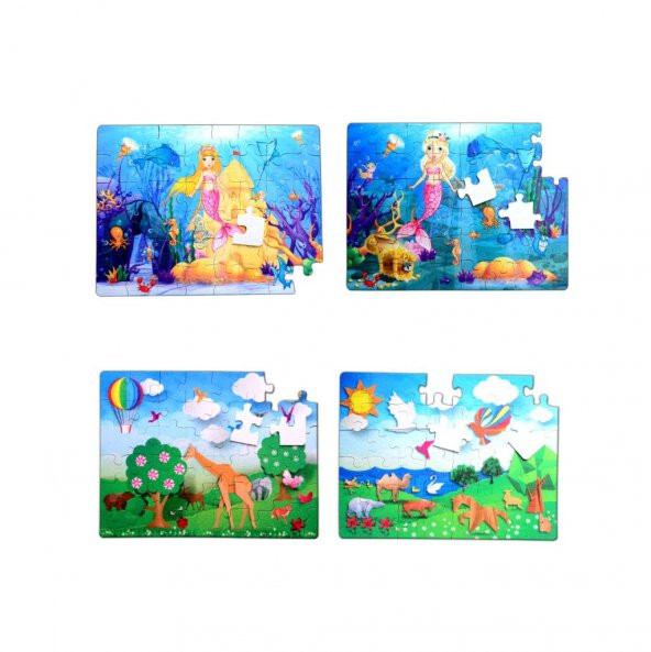 4 Set - 96 Parça  Origami ve Deniz Kızı 5+ Keçe Yapboz - 5 Yaş Puzzle T041 T018 ürün görseli 1
