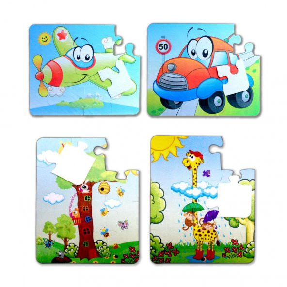 4 Set - 48 Parça  Uçak, Araba ve Zürafa 3+ Keçe Yapboz - 3 Yaş Puzzle T004 T043 ürün görseli 1