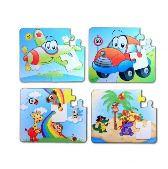 4 Set - 48 Parça  Uçak, Araba ve Gökkuşağı 3+ Keçe Yapboz - 3 Yaş Puzzle T004 T042 ürün görseli 1