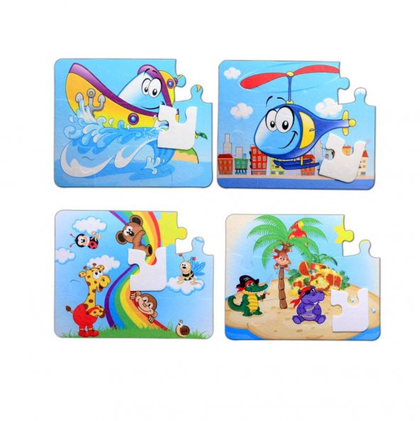 4 Set - 48 Parça  Tekne , Helikopter ve Gökkuşağı 3+ Keçe Yapboz - 3 Yaş Puzzle T005 T042 ürün görseli 1
