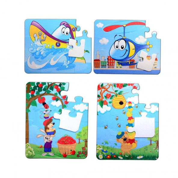 4 Set - 48 Parça  Tekne , Helikopter ve Elmacı Ayı 3+ Keçe Yapboz - 3 Yaş Puzzle T044 T005 ürün görseli 1