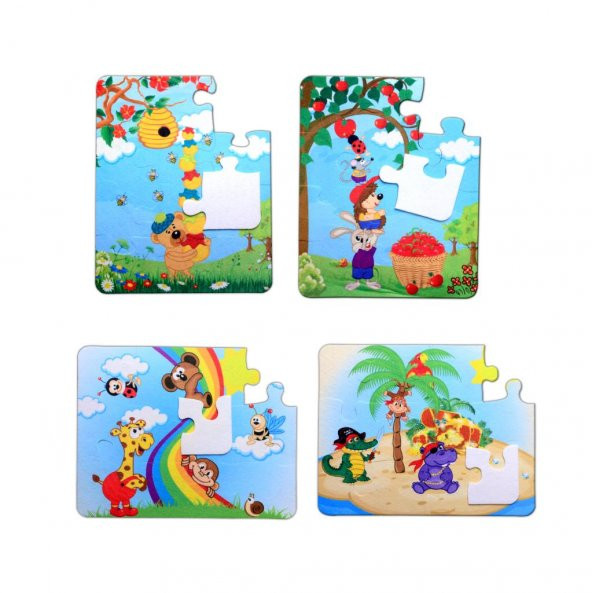 4 Set - 48 Parça  Gökkuşağı ve Elmacı Ayı 3+ Keçe Yapboz - 3 Yaş Puzzle T044 T042 ürün görseli 1